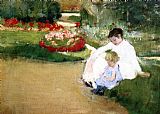 Seated Wall Art - Woman And Child Seated In A Garden